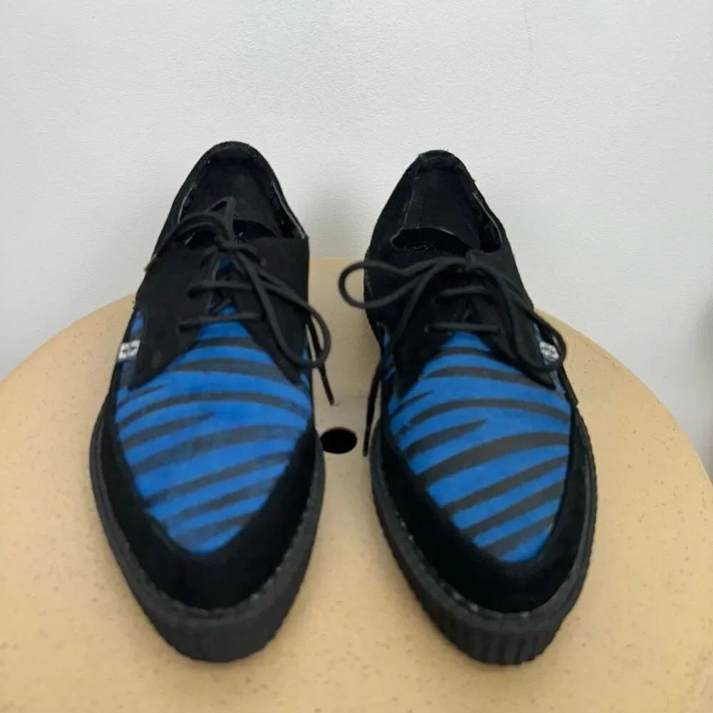 TUK Unisex Black Blue Zebra Print Suede Leather Almond Toe Lace Up Platform Cree - Picture 9 of 10